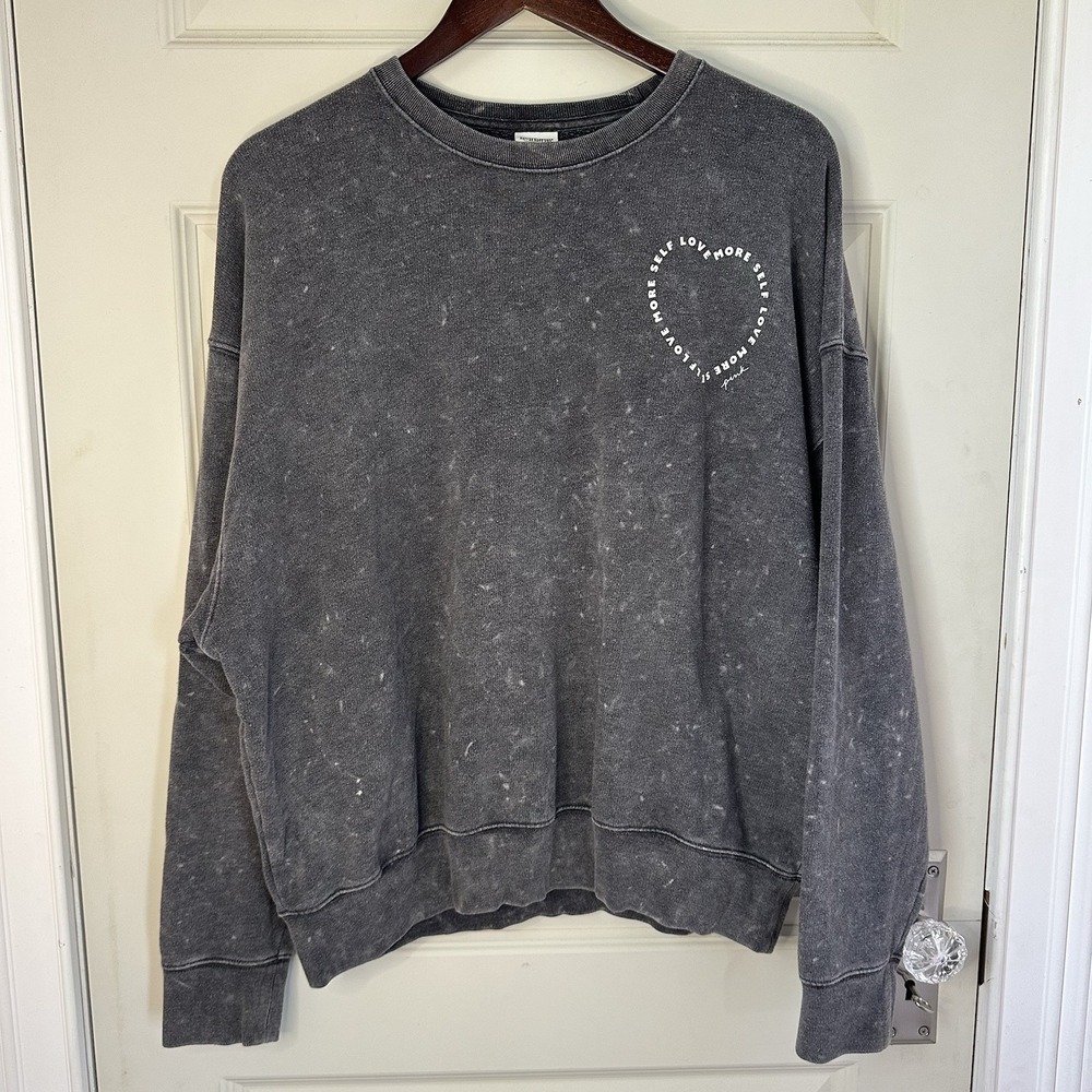Victoria's Secret PINK Pullover Sweatshirt Women Small Gray Acid Wash Self Love